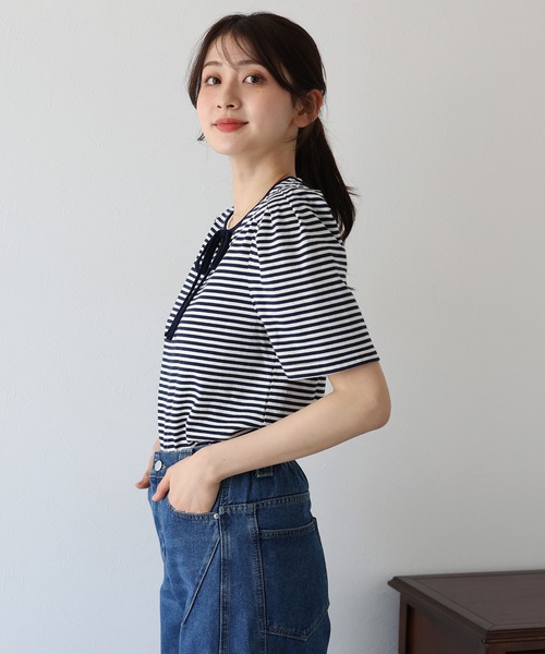 BLUEEAST（ブルーイースト）の「パイピングリボンタックTシャツ（Tシャツ/カットソー・レディース・アイボリー/ネイビー系/ブラック系/ブラック/ミント・MEDIUM）」の20枚目の写真