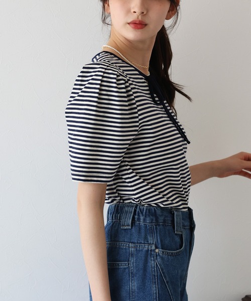 BLUEEAST（ブルーイースト）の「パイピングリボンタックTシャツ（Tシャツ/カットソー・レディース・アイボリー/ネイビー系/ブラック系/ブラック/ミント・MEDIUM）」の22枚目の写真