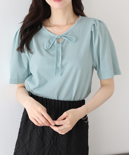 BLUEEAST（ブルーイースト）の「パイピングリボンタックTシャツ（Tシャツ/カットソー・レディース・アイボリー/ネイビー系/ブラック系/ブラック/ミント・MEDIUM）」の12枚目の写真