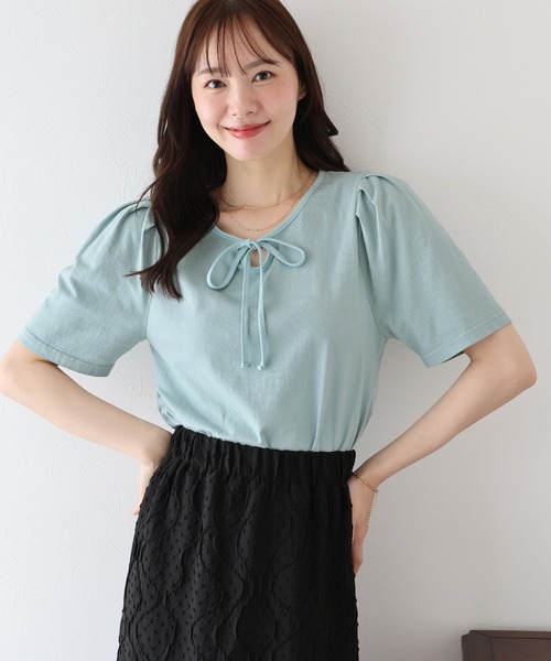 BLUEEAST（ブルーイースト）の「パイピングリボンタックTシャツ（Tシャツ/カットソー・レディース・アイボリー/ネイビー系/ブラック系/ブラック/ミント・MEDIUM）」の6枚目の写真