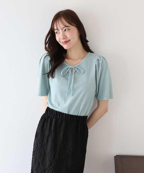 BLUEEAST（ブルーイースト）の「パイピングリボンタックTシャツ（Tシャツ/カットソー・レディース・アイボリー/ネイビー系/ブラック系/ブラック/ミント・MEDIUM）」の7枚目の写真
