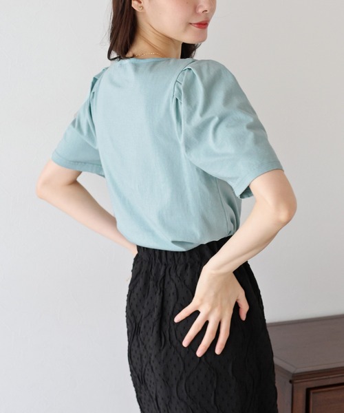 BLUEEAST（ブルーイースト）の「パイピングリボンタックTシャツ（Tシャツ/カットソー・レディース・アイボリー/ネイビー系/ブラック系/ブラック/ミント・MEDIUM）」の8枚目の写真
