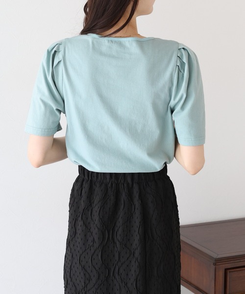 BLUEEAST（ブルーイースト）の「パイピングリボンタックTシャツ（Tシャツ/カットソー・レディース・アイボリー/ネイビー系/ブラック系/ブラック/ミント・MEDIUM）」の9枚目の写真