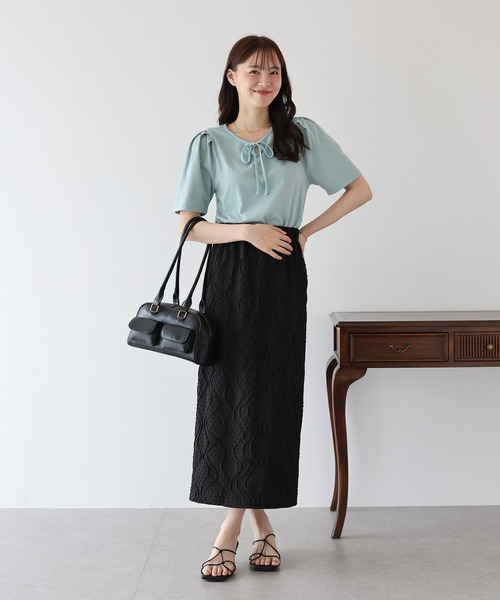BLUEEAST（ブルーイースト）の「パイピングリボンタックTシャツ（Tシャツ/カットソー・レディース・アイボリー/ネイビー系/ブラック系/ブラック/ミント・MEDIUM）」の10枚目の写真