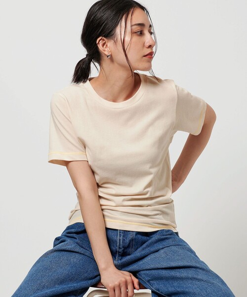 BEAUTY&YOUTH UNITED ARROWS（ビューティーアンドユースユナイテッドアローズ）の「ステッチ コンパクト Tシャツ（Tシャツ/カットソー・レディース・オリーブ/オフホワイト/モカ・FREE）」の4枚目の写真