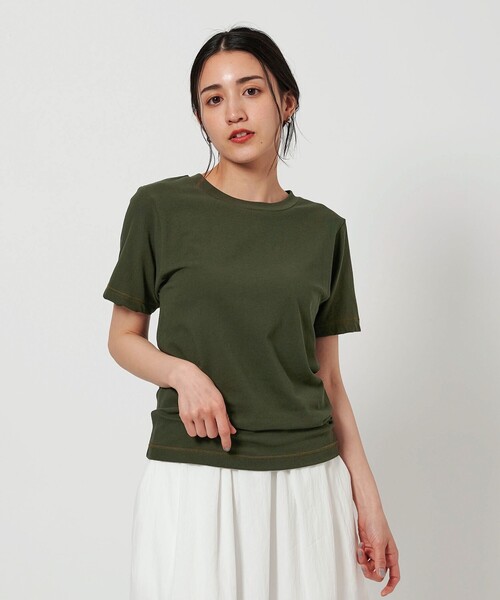 BEAUTY&YOUTH UNITED ARROWS（ビューティーアンドユースユナイテッドアローズ）の「ステッチ コンパクト Tシャツ（Tシャツ/カットソー・レディース・オリーブ/オフホワイト/モカ・FREE）」の8枚目の写真