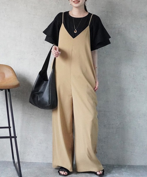 SELECT LEVERY(セレクトリベリー)の「キャミサロペットパンツ 楽ちん オールインワン(サロペット/オーバーオール・レディース・ブラック/モカ/ベージュ・X-LARGE/LARGE/MEDIUM/SMALL)」の3枚目の写真