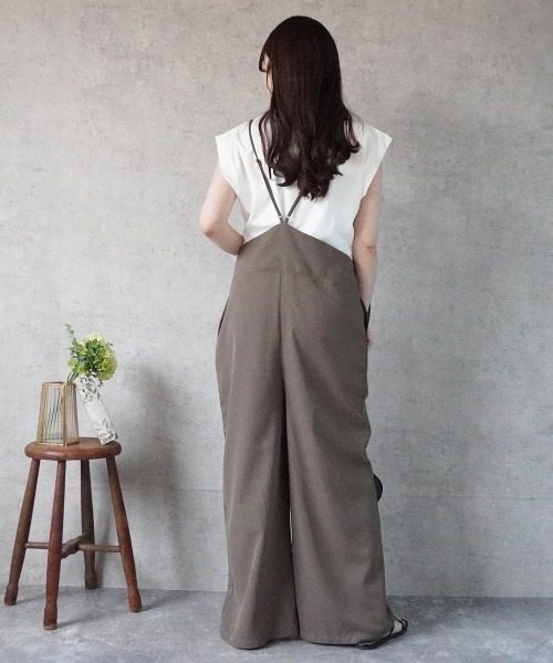 SELECT LEVERY(セレクトリベリー)の「キャミサロペットパンツ 楽ちん オールインワン(サロペット/オーバーオール・レディース・ブラック/モカ/ベージュ・X-LARGE/LARGE/MEDIUM/SMALL)」の15枚目の写真