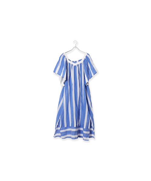 enrica(エンリカ)の「enrica/エンリカ DRESS ドレス ワンピース 半袖ワンピース ストライプ 秋服 冬服(ワンピース・レディース・キャメル/ブルー・FREE)」の2枚目の写真