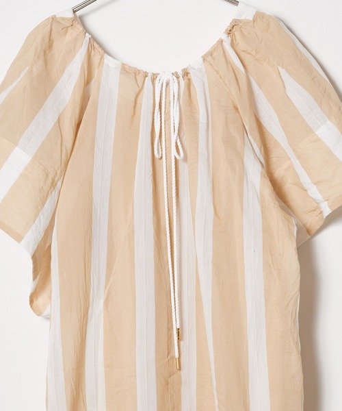 enrica(エンリカ)の「enrica/エンリカ DRESS ドレス ワンピース 半袖ワンピース ストライプ 秋服 冬服(ワンピース・レディース・キャメル/ブルー・FREE)」の6枚目の写真