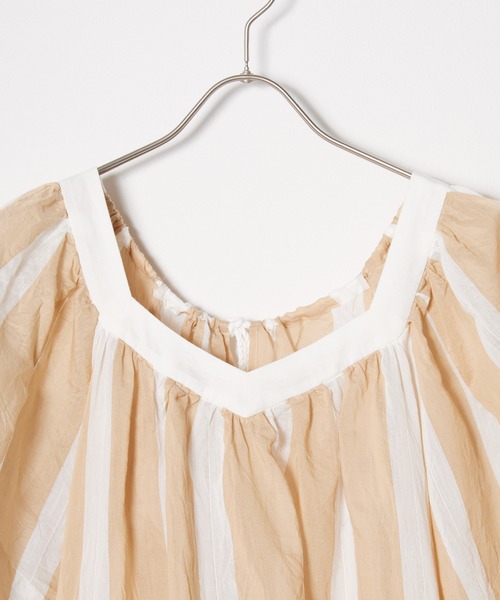 enrica(エンリカ)の「enrica/エンリカ DRESS ドレス ワンピース 半袖ワンピース ストライプ 秋服 冬服(ワンピース・レディース・キャメル/ブルー・FREE)」の3枚目の写真