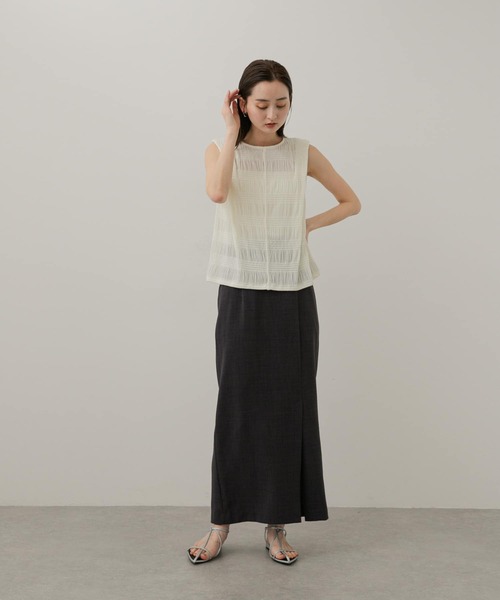 SENSE OF PLACE by URBAN RESEARCH（センスオブプレイスバイアーバンリサーチ）の「シャーリングパイピングカットトップ（Tシャツ/カットソー・レディース・ベージュ/アイボリー/ライトベージュ/チャコールグレー/ブラック・ONE）」の7枚目の写真