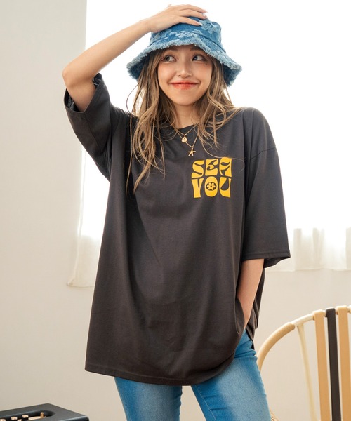 anap mimpi（アナップミンピ）の「ヴィンテージ風フラワープリントビッグTシャツ（Tシャツ/カットソー・レディース・キナリ/ダークグレー・FREE）」の16枚目の写真