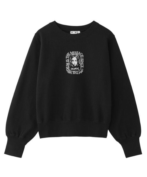 X-girl（エックスガール）の「FACE ROUNDED SQUARE SWEAT TOP（スウェット・レディース・ブラック/オリーブ・S/M）」の11枚目の写真