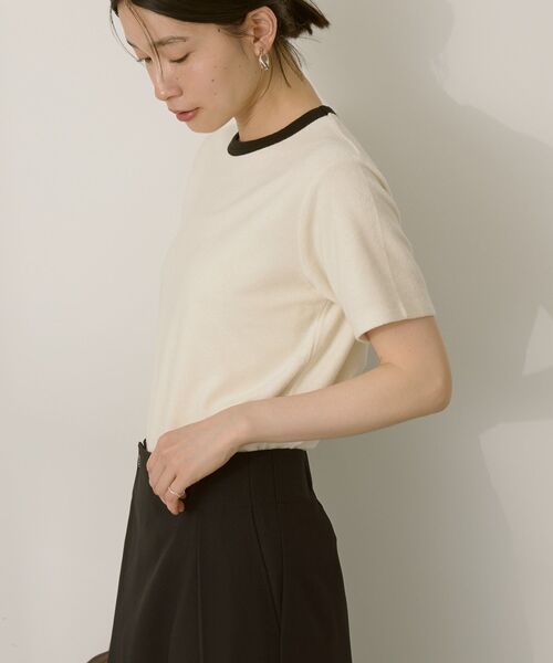 AMERICAN HOLIC（アメリカンホリック）の「パイルリンガーTシャツ（Tシャツ/カットソー・レディース・アイボリー/チャコールグレー/マスタード・M/L）」の14枚目の写真