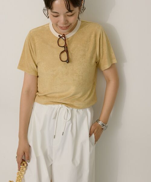 AMERICAN HOLIC（アメリカンホリック）の「パイルリンガーTシャツ（Tシャツ/カットソー・レディース・アイボリー/チャコールグレー/マスタード・M/L）」の4枚目の写真