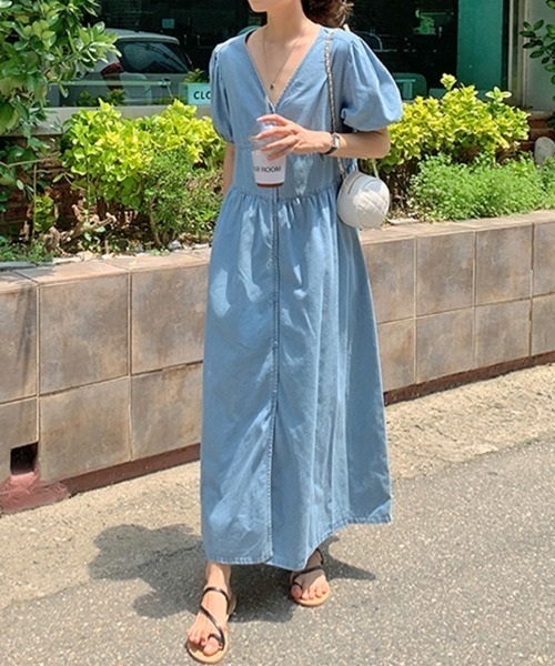 デニムパフスリーブ半袖ワンピース夏ゆったり 楽天市場】デニムワンピース レディース 半袖 ワンピース