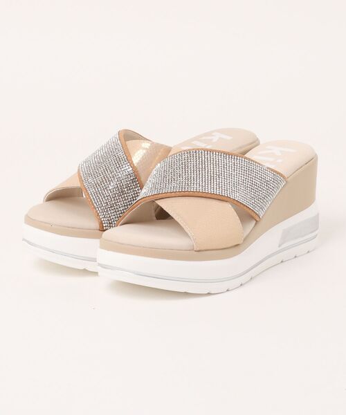 kitson（キットソン）の「kitson キラキラ クロスベルト 厚底サンダル/hsky（サンダル・レディース・ブラック/ベージュ/シルバー・MEDIUM/LARGE/X-LARGE/SMALL）」の2枚目の写真