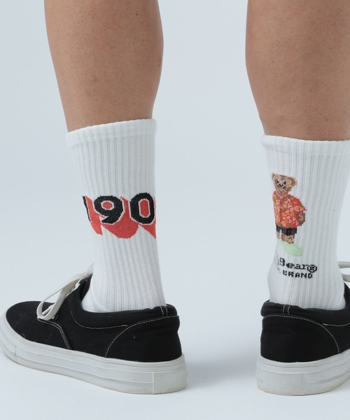BAYFLOW（ベイフロー）の「【TeddyBear/テディベア】バックプリントソックス（ソックス/靴下・メンズ・ホワイト/ブラック・FREE）」の4枚目の写真