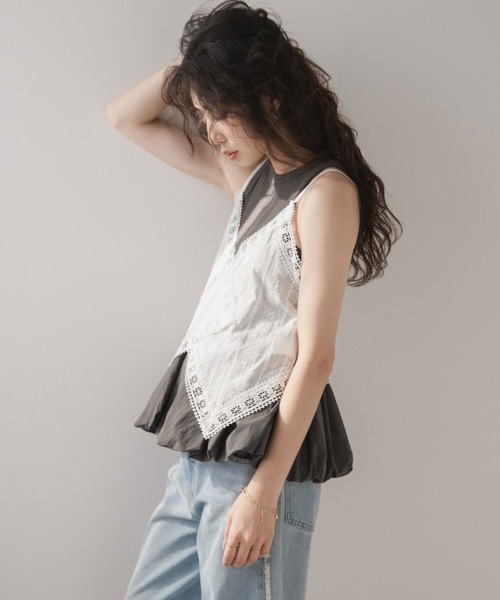 rectangle(レクタングル)の「コットンレースビスチェキャミ(Tシャツ/カットソー・レディース・ブラック/ホワイト・FREE)」の15枚目の写真