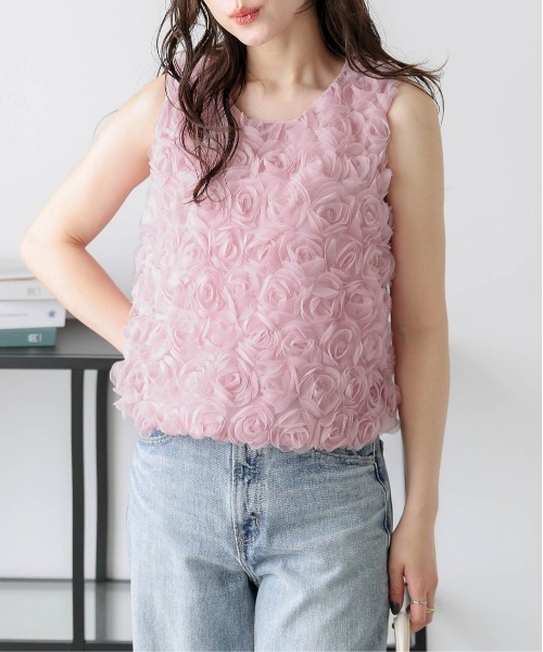 AMELY(エミリー)の「フラワージャガードノースリーブトップス(Tシャツ/カットソー・レディース・ホワイト/アイボリー/ピンク・フリー)」の18枚目の写真
