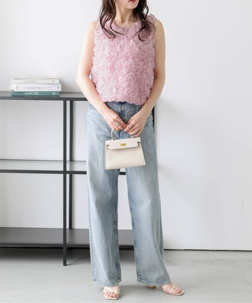 AMELY(エミリー)の「フラワージャガードノースリーブトップス(Tシャツ/カットソー・レディース・ホワイト/アイボリー/ピンク・フリー)」の21枚目の写真