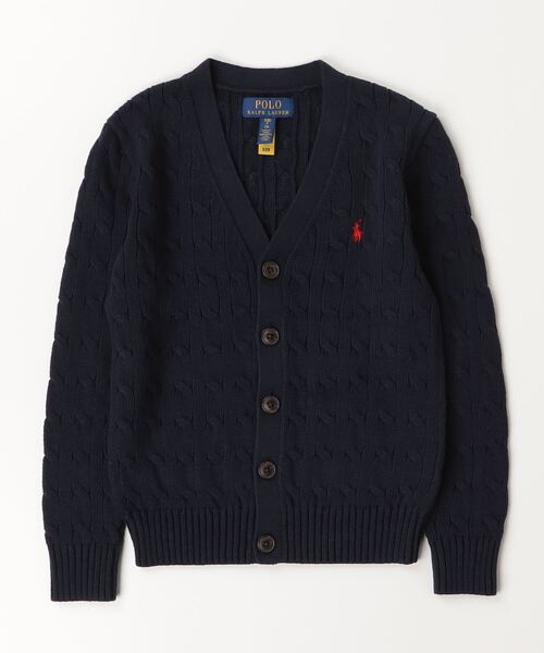 POLO RALPH LAUREN CHILDRENSWEAR(ポロ ラルフ ローレン チルドレンズウェア)の「ケーブルニット コットン Vネック カーディガン(カーディガン/ボレロ・キッズ・ネイビー系1・XL/L/M/S)」の3枚目の写真