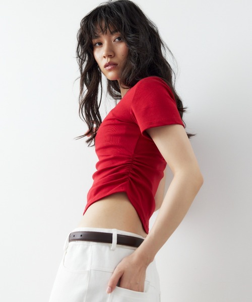 HANNE(アン)の「サイドギャザーコンパクトTEE(Tシャツ/カットソー・レディース・ホワイト/レッド/ブラック・FREE)」の9枚目の写真