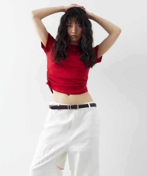 HANNE(アン)の「サイドギャザーコンパクトTEE(Tシャツ/カットソー・レディース・ホワイト/レッド/ブラック・FREE)」の11枚目の写真