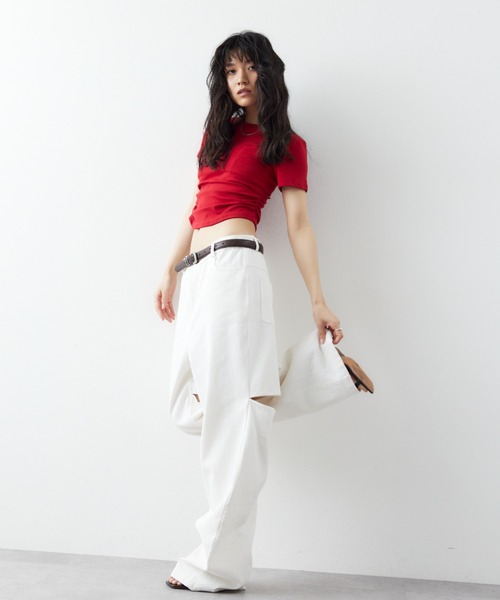 HANNE(アン)の「サイドギャザーコンパクトTEE(Tシャツ/カットソー・レディース・ホワイト/レッド/ブラック・FREE)」の7枚目の写真