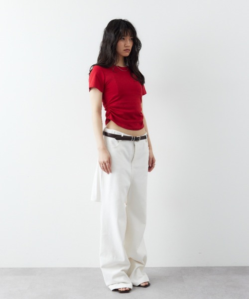HANNE(アン)の「サイドギャザーコンパクトTEE(Tシャツ/カットソー・レディース・ホワイト/レッド/ブラック・FREE)」の14枚目の写真