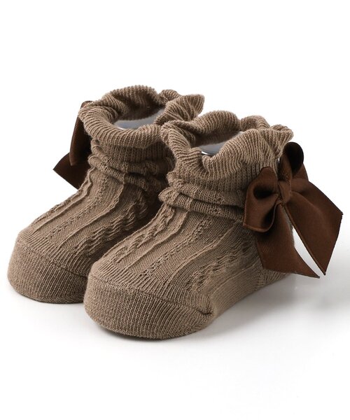 apres les cours（アプレレクール）の「リボンベビーソックス（ベビーシューズ/ベビーソックス・キッズ・アイボリー/ブラウン/ピンク・9/12）」の3枚目の写真