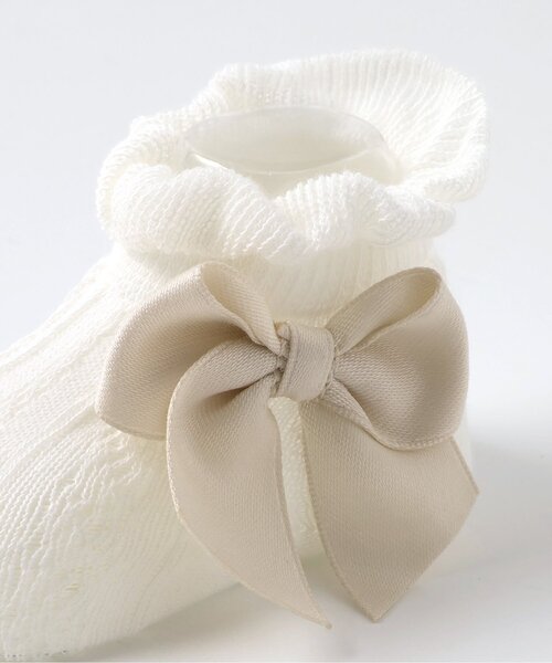 apres les cours（アプレレクール）の「リボンベビーソックス（ベビーシューズ/ベビーソックス・キッズ・アイボリー/ブラウン/ピンク・9/12）」の7枚目の写真