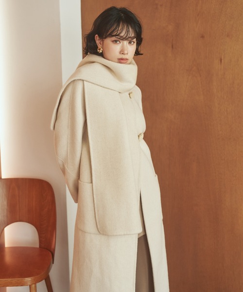 8万 カシミヤコート 美品 カラーレス ロング COLLARLESS COAT⑥ 8万 カシミヤコート 美品 カラーレス ロング COLLARLESS COAT⑥