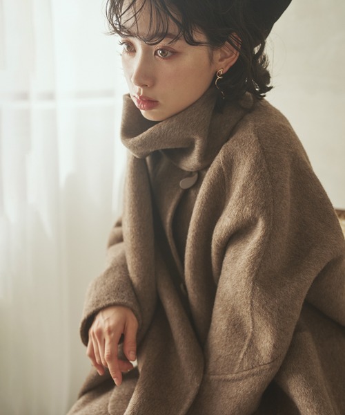 LAULEN(ローレン)の「cashmere muffler collarless coat /カシミヤマフラー付きカラーレスロングコート(ノーカラーコート・レディース・アイボリー/グレイッシュベージュ/チャコールグレー/ブラウン・FREE)」の14枚目の写真