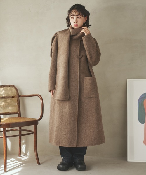 PAL ZILERI　カシミア100%　ブラウン ロングコート 日本製]ITALYミックスウールツイードロングコート(その他のコート