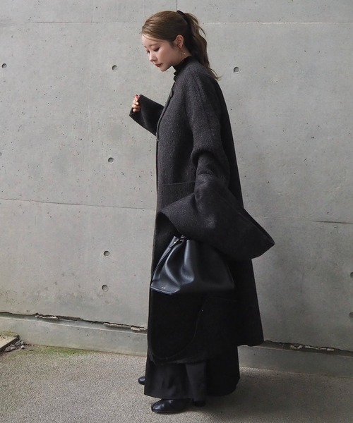 LAULEN(ローレン)の「cashmere muffler collarless coat /カシミヤマフラー付きカラーレスロングコート(ノーカラーコート・レディース・アイボリー/グレイッシュベージュ/チャコールグレー/ブラウン・FREE)」の21枚目の写真