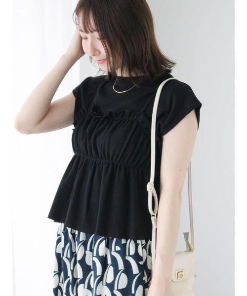 Te chichi TERRASSE（テチチテラス）の「ワッフルビスチェセットTシャツ（Tシャツ/カットソー・レディース・ブラック/オフホワイト/オレンジ・F）」の3枚目の写真