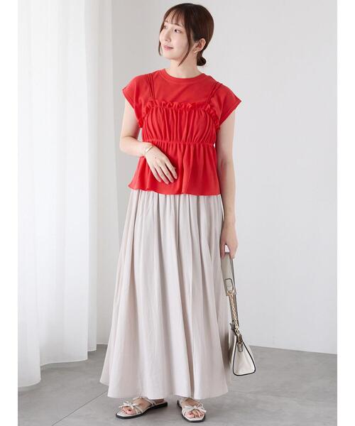 Te chichi TERRASSE（テチチテラス）の「ワッフルビスチェセットTシャツ（Tシャツ/カットソー・レディース・ブラック/オフホワイト/オレンジ・F）」の4枚目の写真