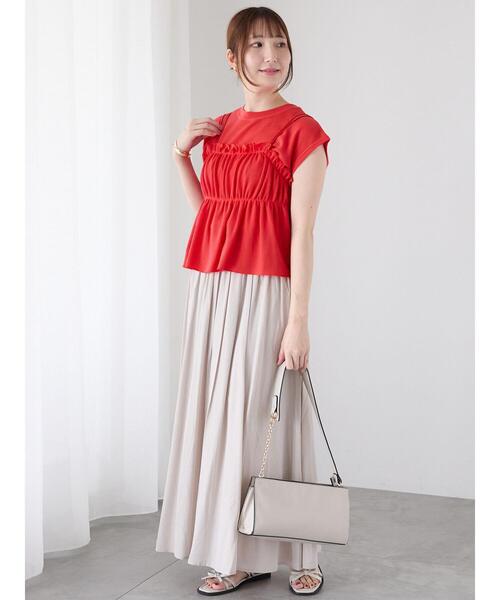 Te chichi TERRASSE（テチチテラス）の「ワッフルビスチェセットTシャツ（Tシャツ/カットソー・レディース・ブラック/オフホワイト/オレンジ・F）」の5枚目の写真