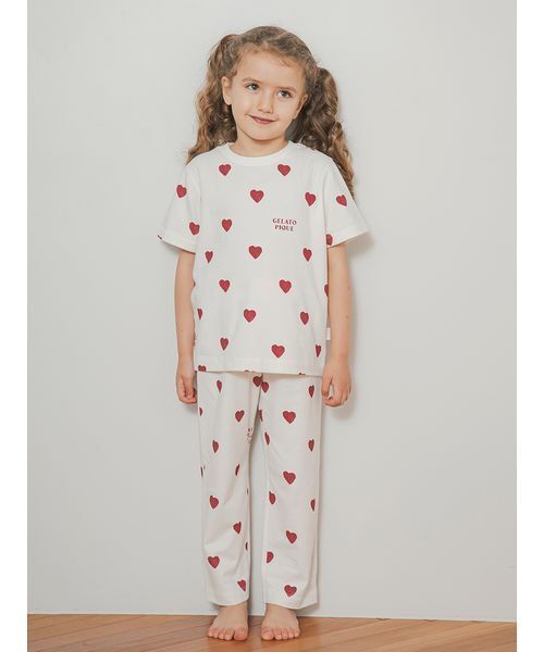 gelato pique（ジェラートピケ）の「【KIDS】ハート柄ロングパンツ（ルームウェア/パジャマ・キッズ・レッド/ブルー・90/100/110/120）」の3枚目の写真