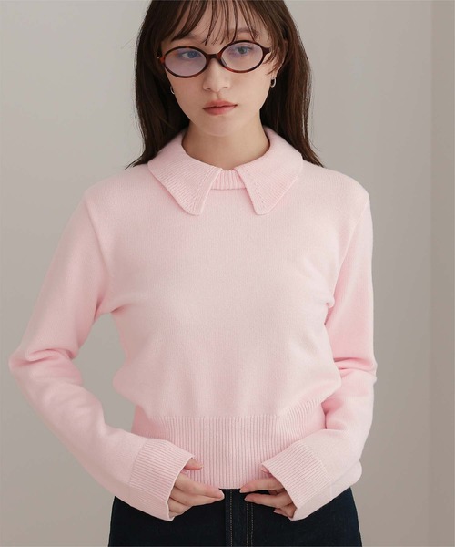 miette(ミエット)の「襟付きショートニット(ニット/セーター・レディース・グレー/アイボリー/イエロー/ピンク/グリーン/レッド/チャコール・FREE)」の6枚目の写真