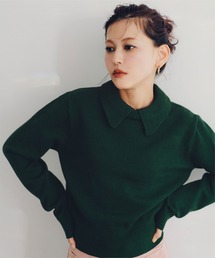 ブラック ホワイト 襟付き ニット　値下げ カシミア混襟付きニット(ニットプルオーバー)｜TOPS（トップス