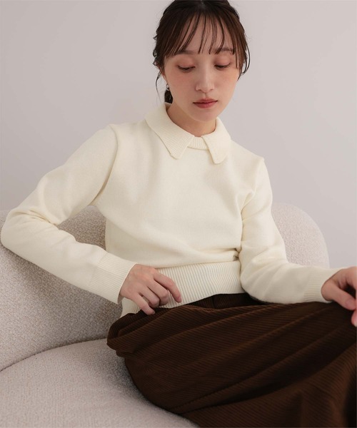 miette(ミエット)の「襟付きショートニット(ニット/セーター・レディース・グレー/アイボリー/イエロー/ピンク/グリーン/レッド/チャコール・FREE)」の2枚目の写真