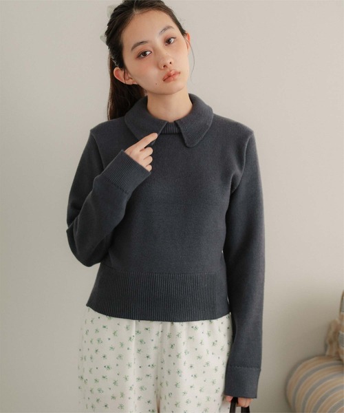 miette(ミエット)の「襟付きショートニット(ニット/セーター・レディース・グレー/アイボリー/イエロー/ピンク/グリーン/レッド/チャコール・FREE)」の20枚目の写真