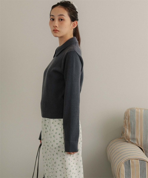 miette(ミエット)の「襟付きショートニット(ニット/セーター・レディース・グレー/アイボリー/イエロー/ピンク/グリーン/レッド/チャコール・FREE)」の21枚目の写真