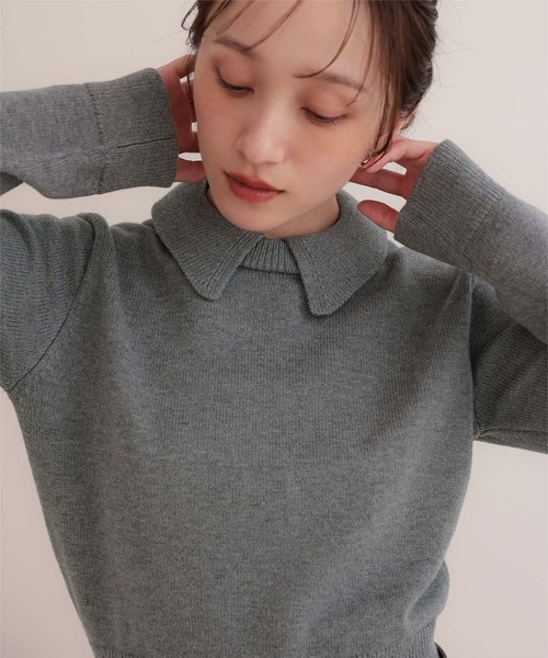 miette(ミエット)の「襟付きショートニット(ニット/セーター・レディース・グレー/アイボリー/イエロー/ピンク/グリーン/レッド/チャコール・FREE)」の15枚目の写真