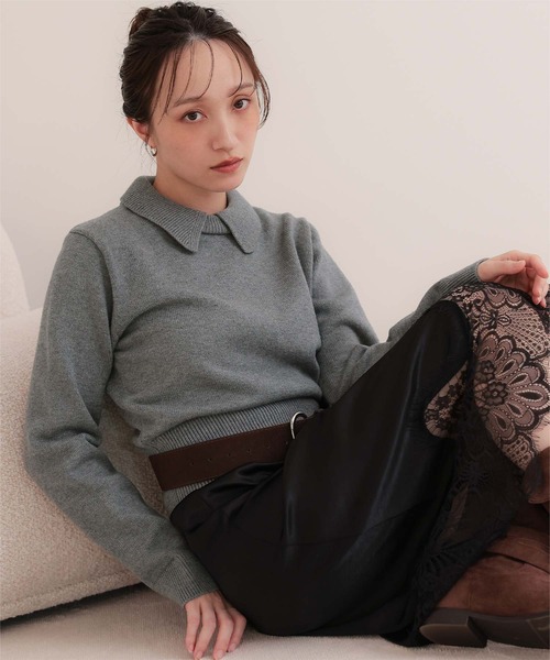 miette(ミエット)の「襟付きショートニット(ニット/セーター・レディース・グレー/アイボリー/イエロー/ピンク/グリーン/レッド/チャコール・FREE)」の16枚目の写真