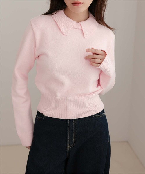 miette(ミエット)の「襟付きショートニット(ニット/セーター・レディース・グレー/アイボリー/イエロー/ピンク/グリーン/レッド/チャコール・FREE)」の8枚目の写真