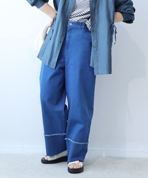 leswel | 【L～5L 大きいサイズ】フリンジ切替えデニムワイドパンツ(デニムパンツ)